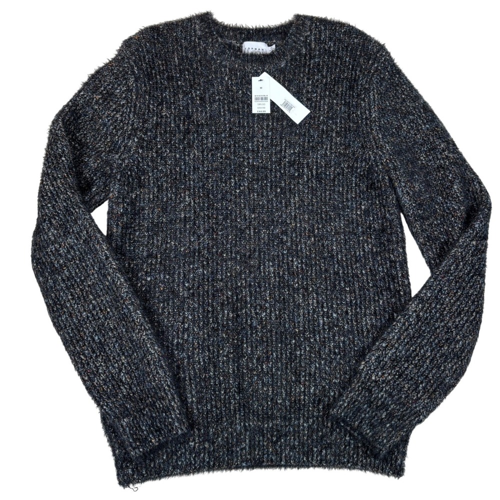 Topman Mens Fuzzy Eyelash Knit Crewneck Sweater Charcoal Marl 81H03VBLK Size M